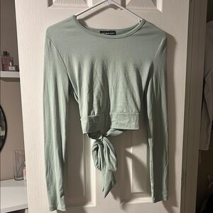 Green Long Sleeve Tie-Back Top